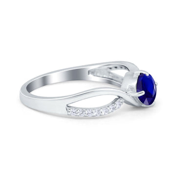 Oval Engagement Ring Simulated Blue Sapphire CZ 925 Sterling Silver